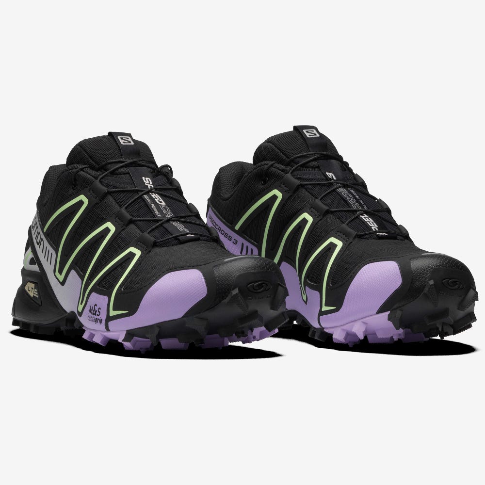 Men's Salomon SPEEDCROSS 3 Sneakers Black/Lavender/Green | NJTF-79631