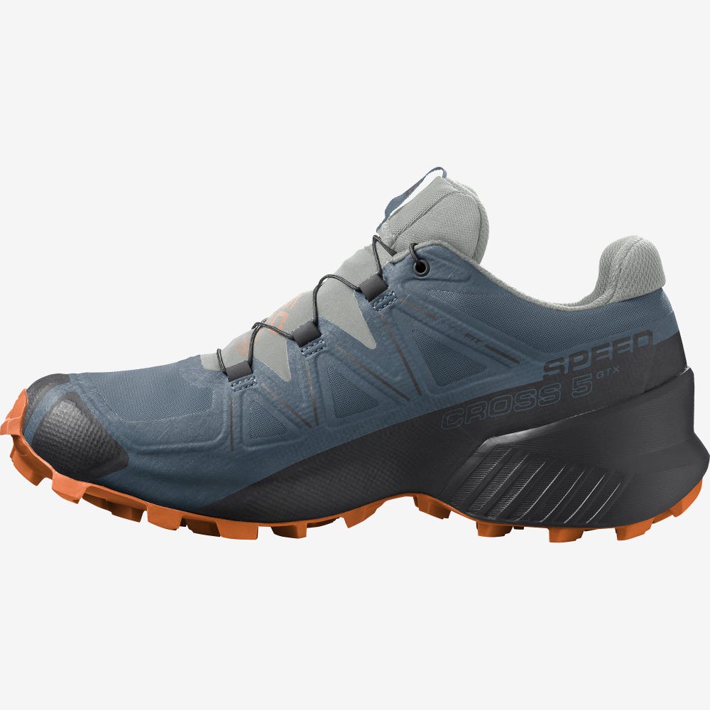 Men's Salomon SPEEDCROSS 5 GORE-TEX Trail Running Shoes Blue/Orange | ILZC-01837