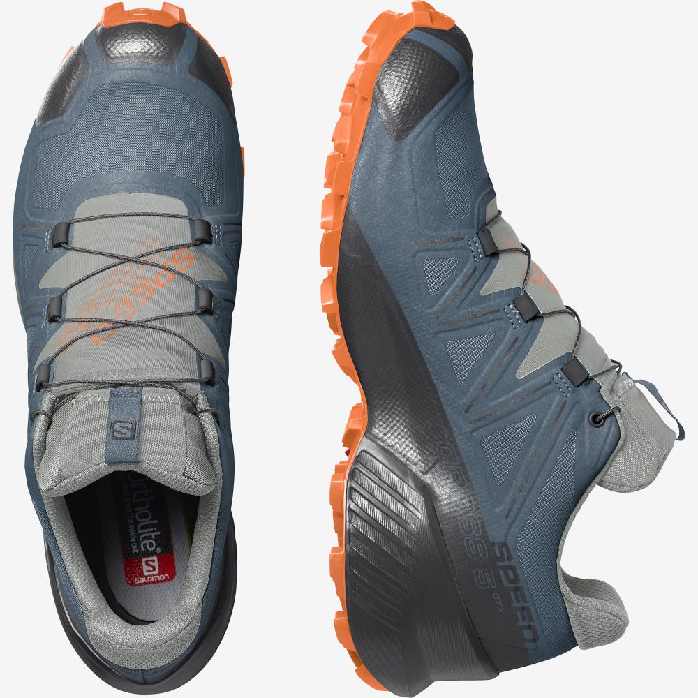 Men's Salomon SPEEDCROSS 5 GORE-TEX Trail Running Shoes Blue/Orange | ILZC-01837