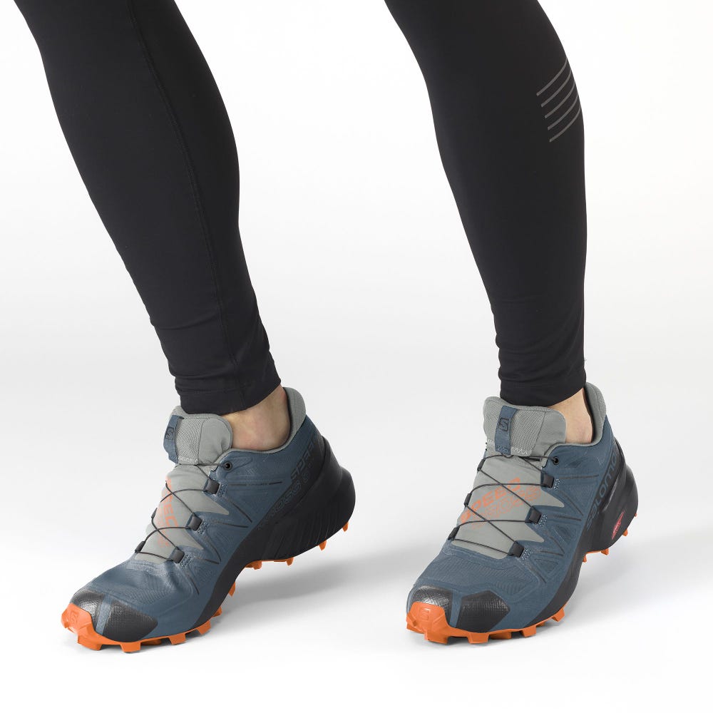 Men's Salomon SPEEDCROSS 5 GORE-TEX Trail Running Shoes Blue/Orange | ILZC-01837