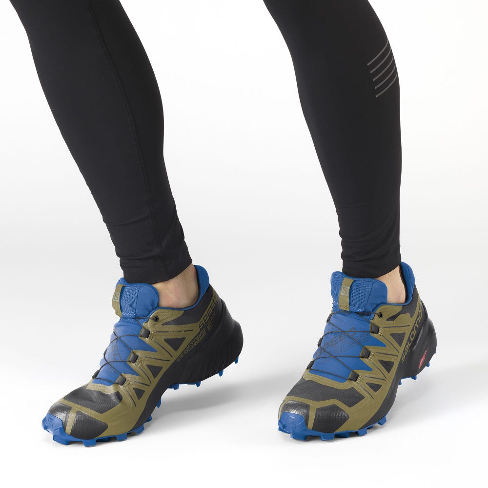 Men's Salomon SPEEDCROSS 5 GORE-TEX Trail Running Shoes Black/Green | NWUM-95418