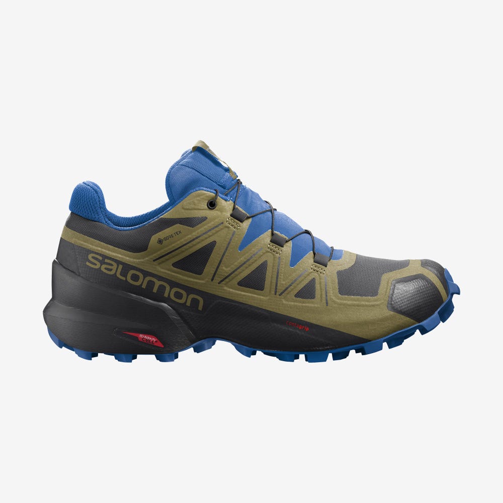 Men\'s Salomon SPEEDCROSS 5 GORE-TEX Trail Running Shoes Black/Green | NWUM-95418