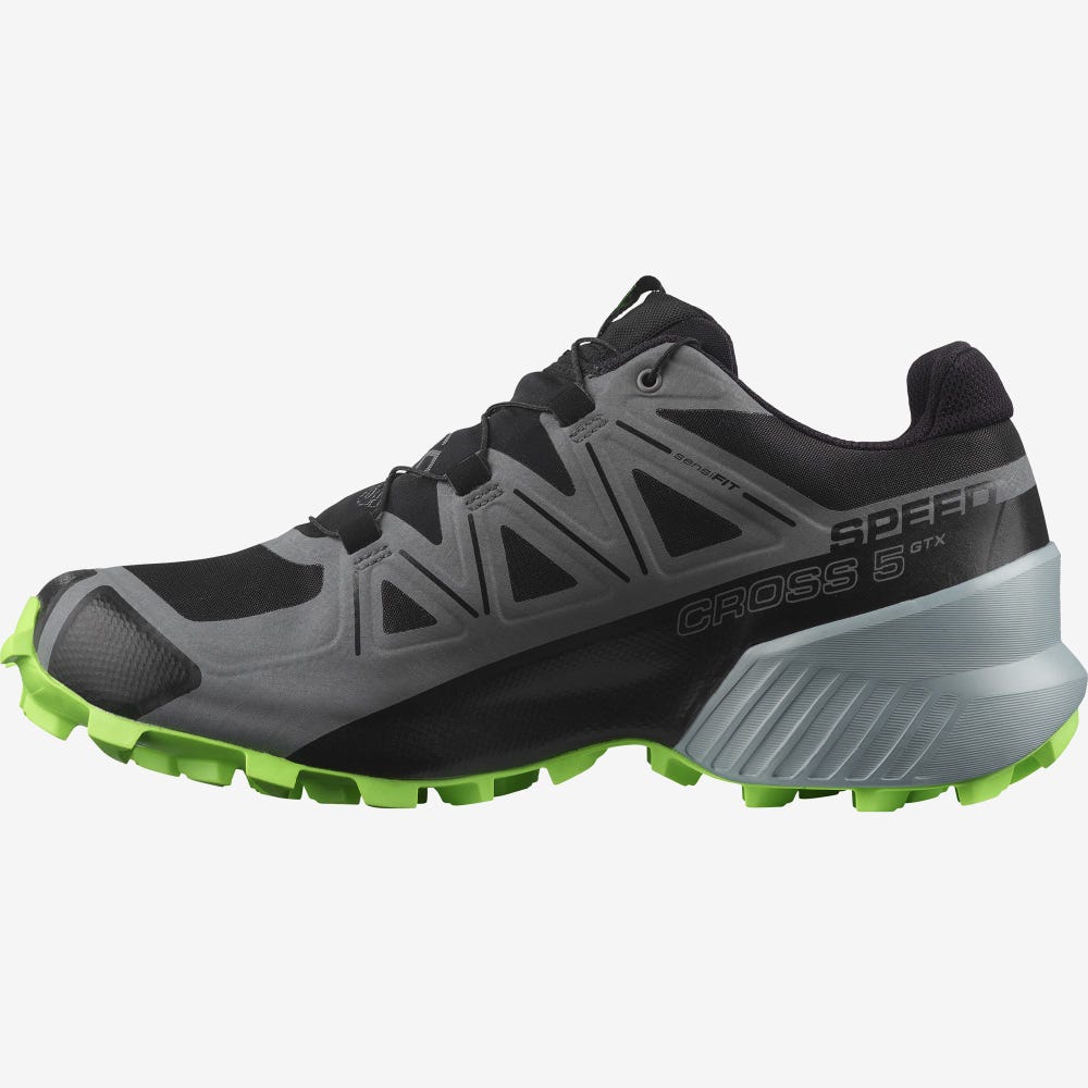 Men's Salomon SPEEDCROSS 5 GORE-TEX Trail Running Shoes Black/Green | RVBX-86534