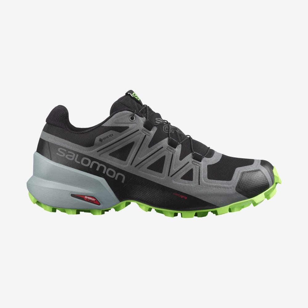 Men\'s Salomon SPEEDCROSS 5 GORE-TEX Trail Running Shoes Black/Green | RVBX-86534