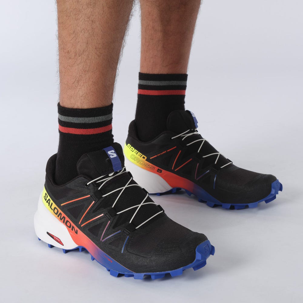 Men's Salomon SPEEDCROSS 5 RACING PACK Trail Running Shoes Black/Yellow | IXBH-43859