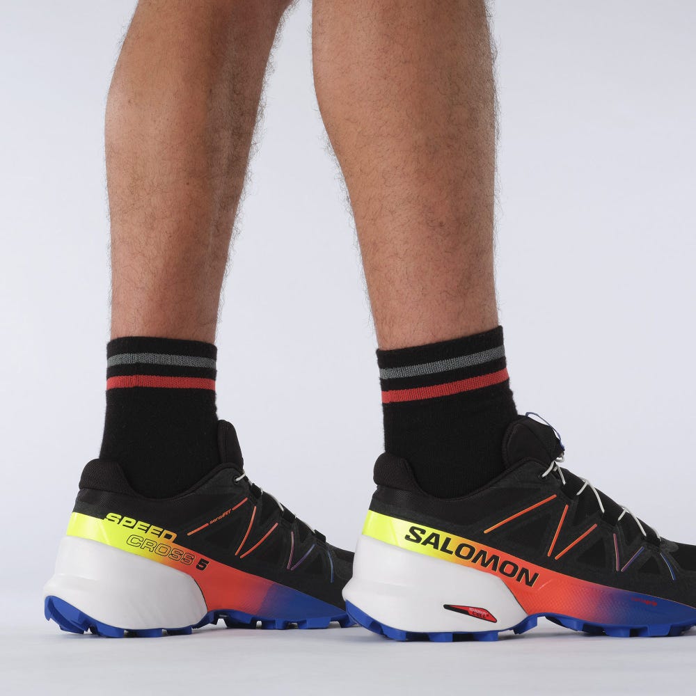 Men's Salomon SPEEDCROSS 5 RACING PACK Trail Running Shoes Black/Yellow | IXBH-43859