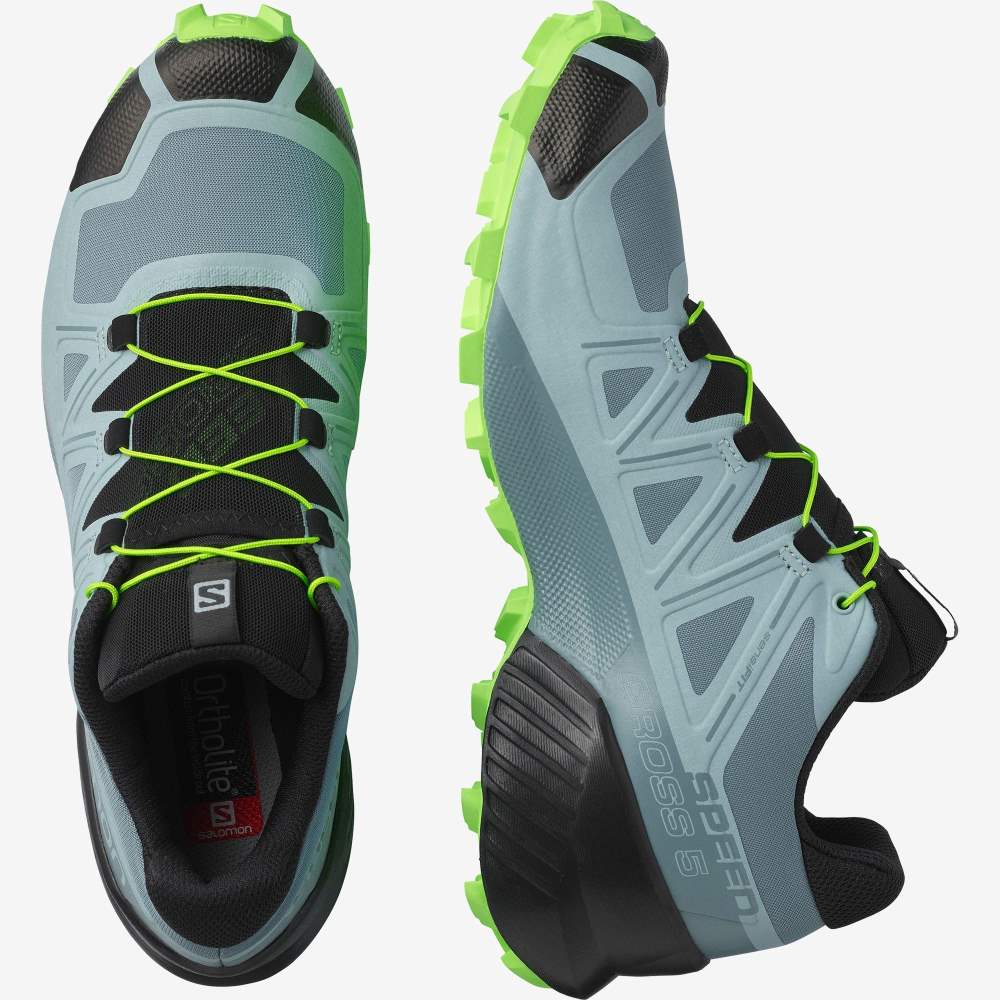 Men's Salomon SPEEDCROSS 5 Trail Running Shoes Green/Blue | CHQU-31620