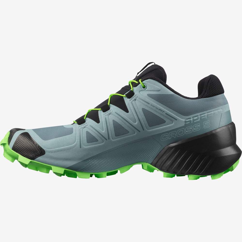 Men's Salomon SPEEDCROSS 5 Trail Running Shoes Green/Blue | CHQU-31620