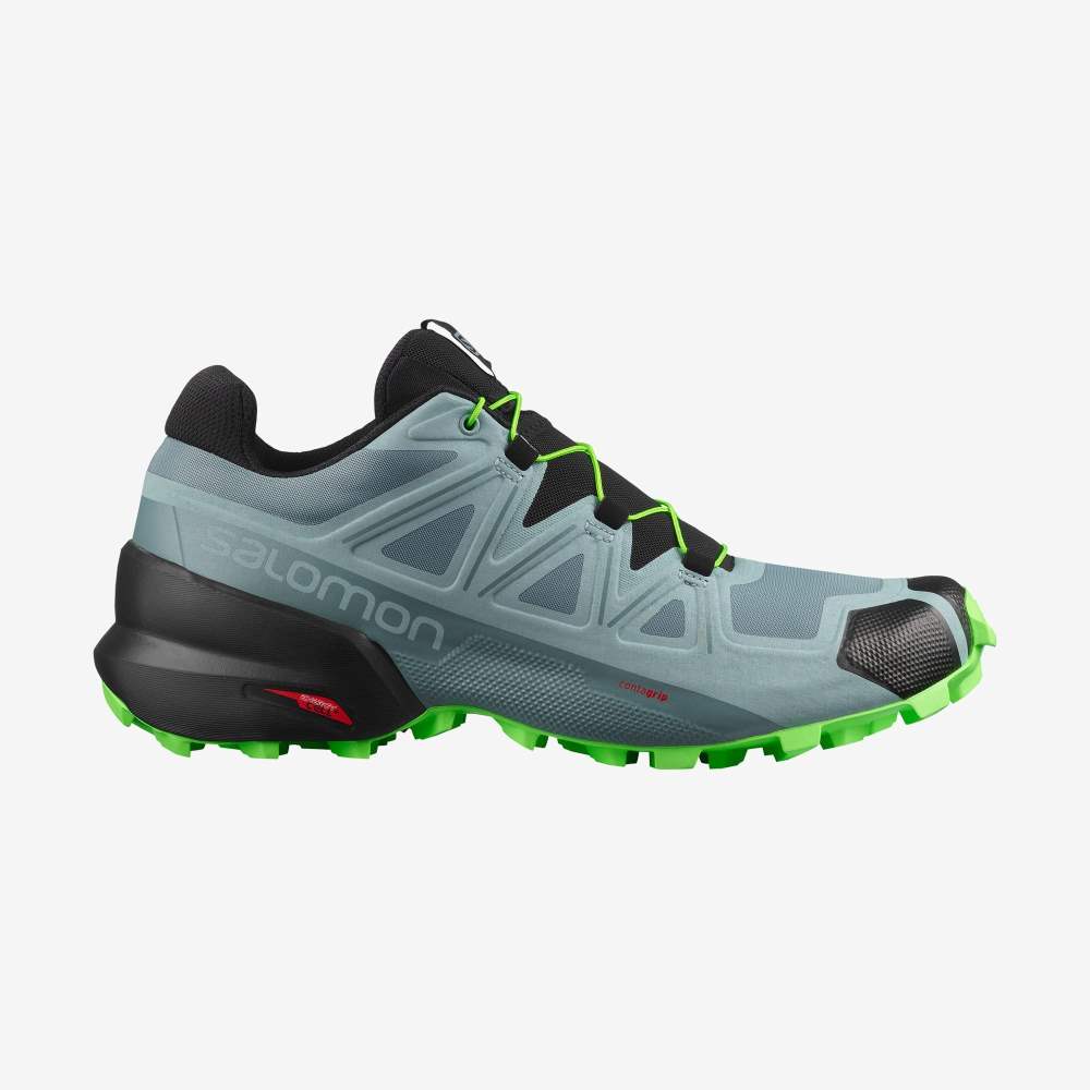 Men\'s Salomon SPEEDCROSS 5 Trail Running Shoes Green/Blue | CHQU-31620