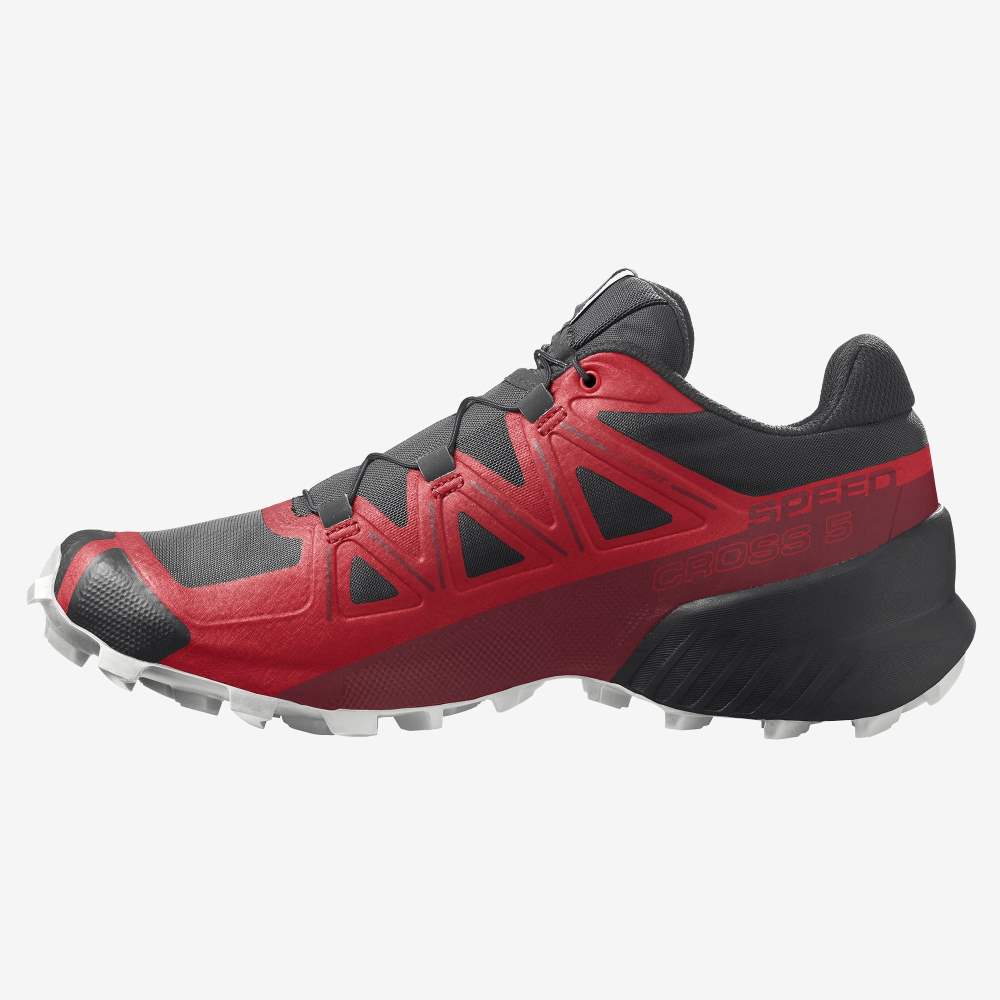 Men's Salomon SPEEDCROSS 5 Trail Running Shoes Black/Red/Red | GMCJ-19248