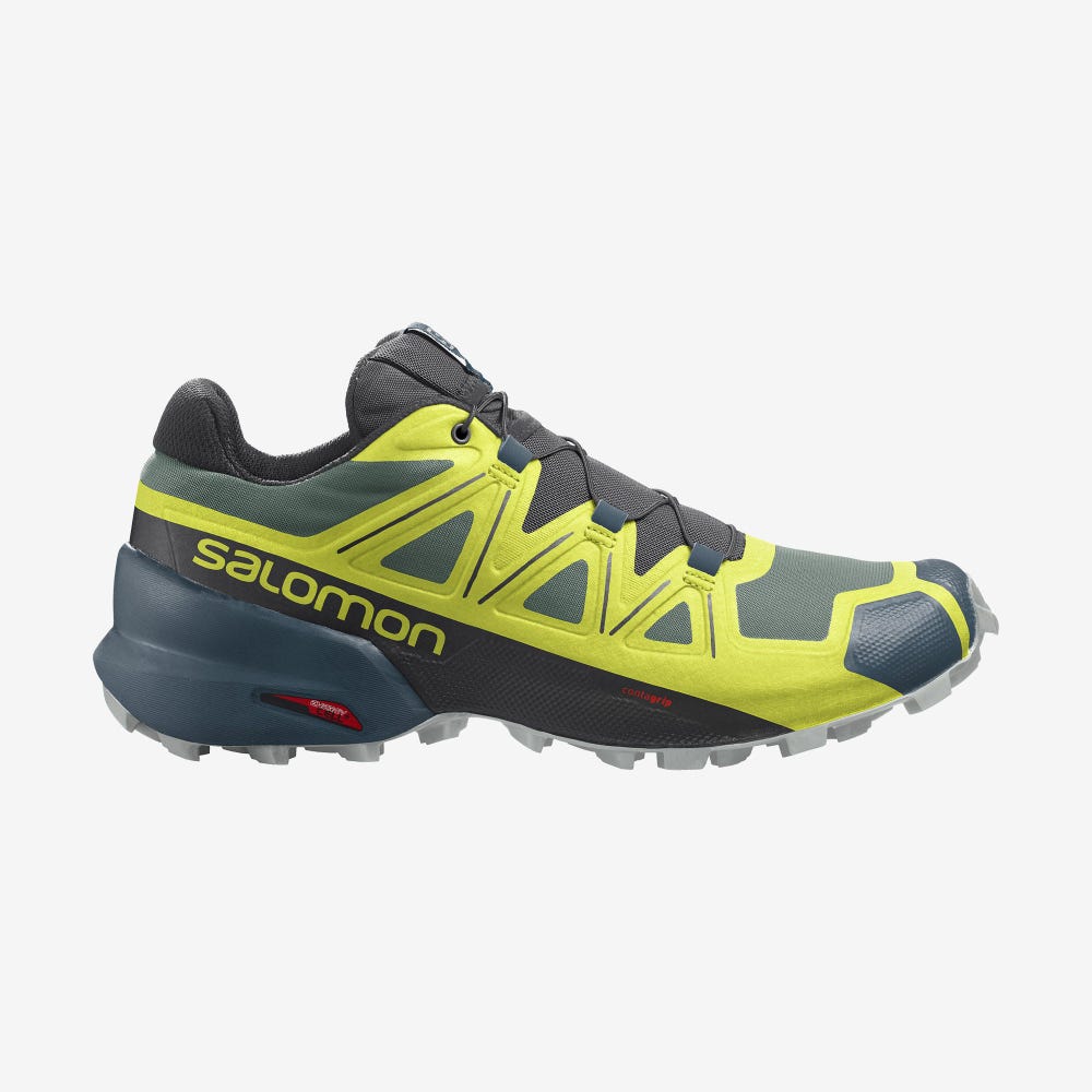 Men\'s Salomon SPEEDCROSS 5 Trail Running Shoes Green/Black | VHRF-60793