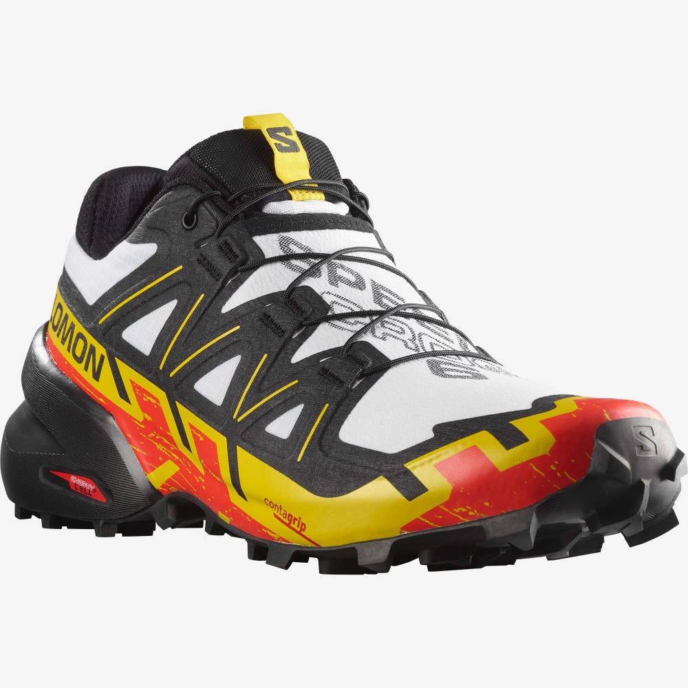 Men's Salomon SPEEDCROSS 6 Trail Running Shoes White/Black/Yellow | PRFS-02359