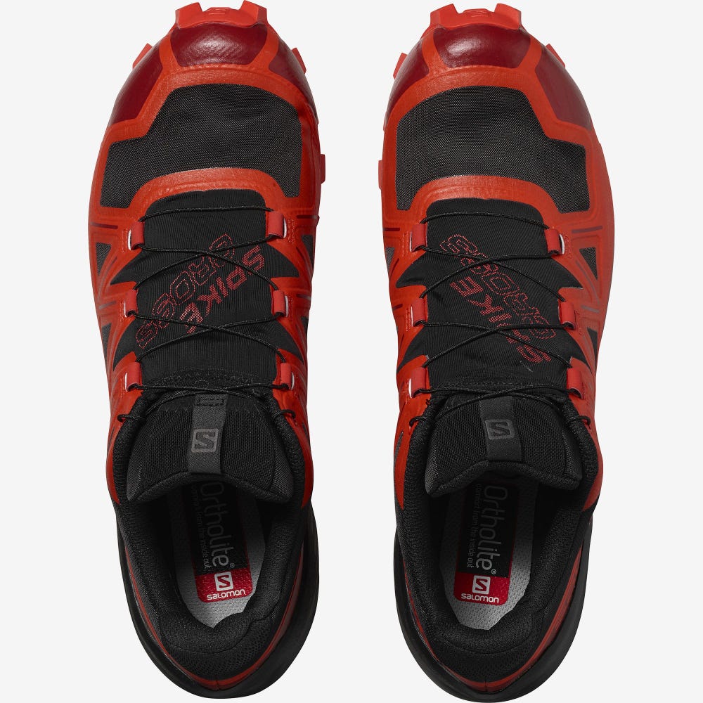 Men's Salomon SPIKECROSS 5 GORE-TEX Trail Running Shoes Black/Red/Red | WFXT-73169