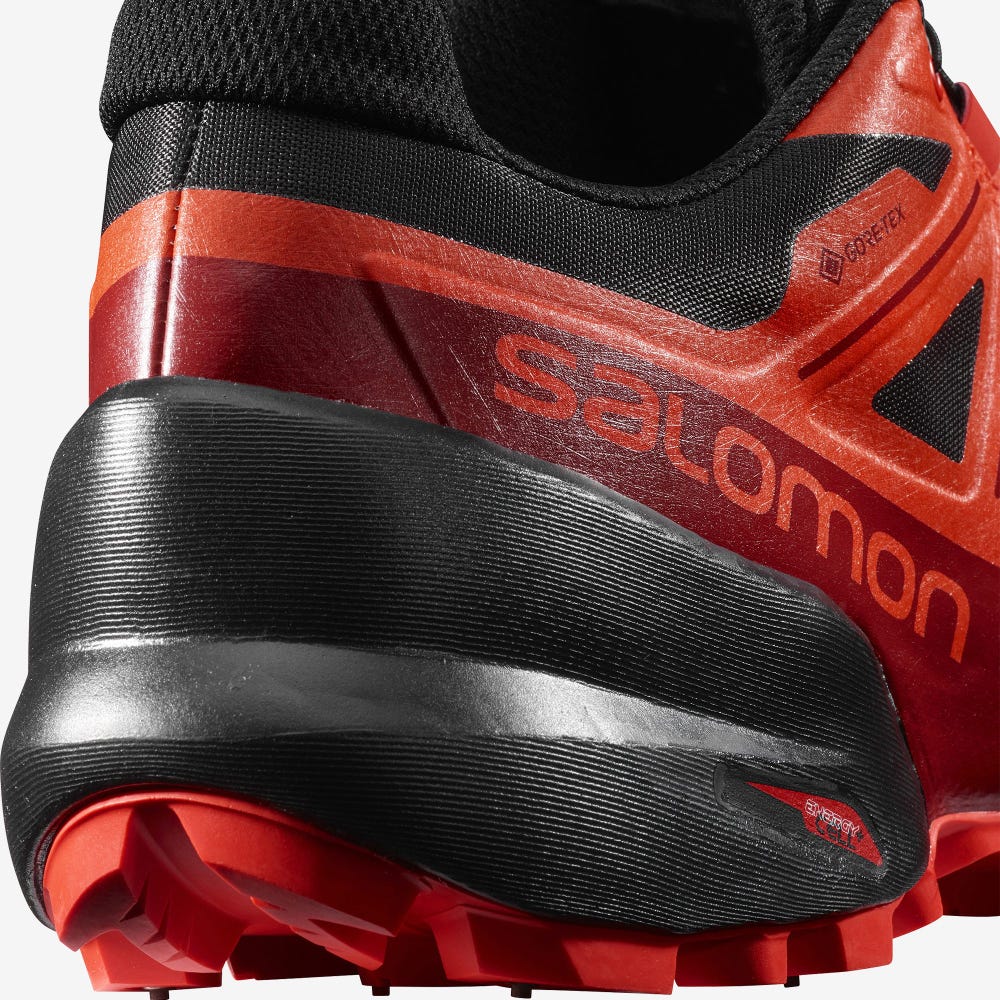 Men's Salomon SPIKECROSS 5 GORE-TEX Trail Running Shoes Black/Red/Red | WFXT-73169