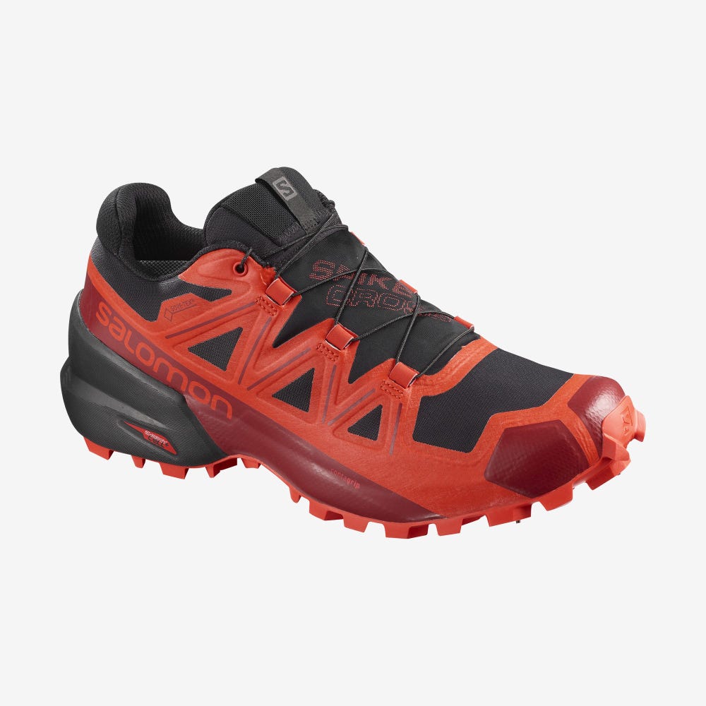 Men\'s Salomon SPIKECROSS 5 GORE-TEX Trail Running Shoes Black/Red/Red | WFXT-73169