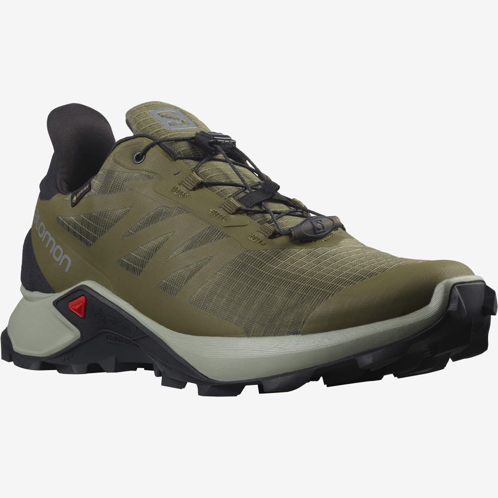Men's Salomon SUPERCROSS 3 GORE-TEX Trail Running Shoes Olive/Black | BJYN-98307