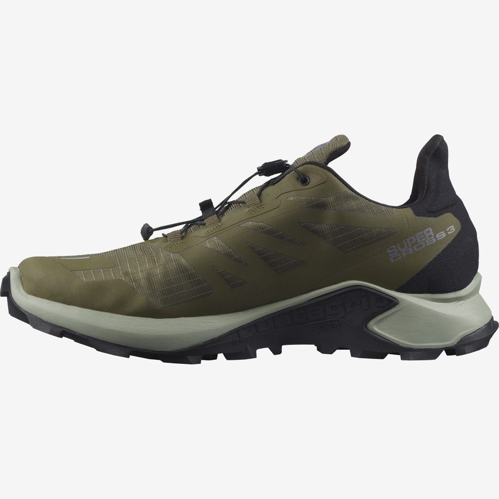 Men's Salomon SUPERCROSS 3 GORE-TEX Trail Running Shoes Olive/Black | BJYN-98307