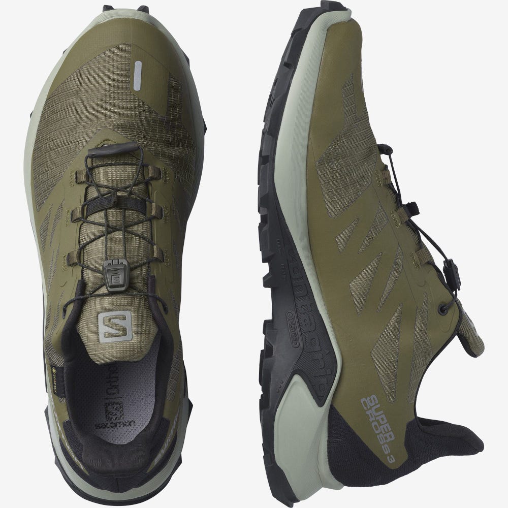 Men's Salomon SUPERCROSS 3 GORE-TEX Trail Running Shoes Olive/Black | BJYN-98307
