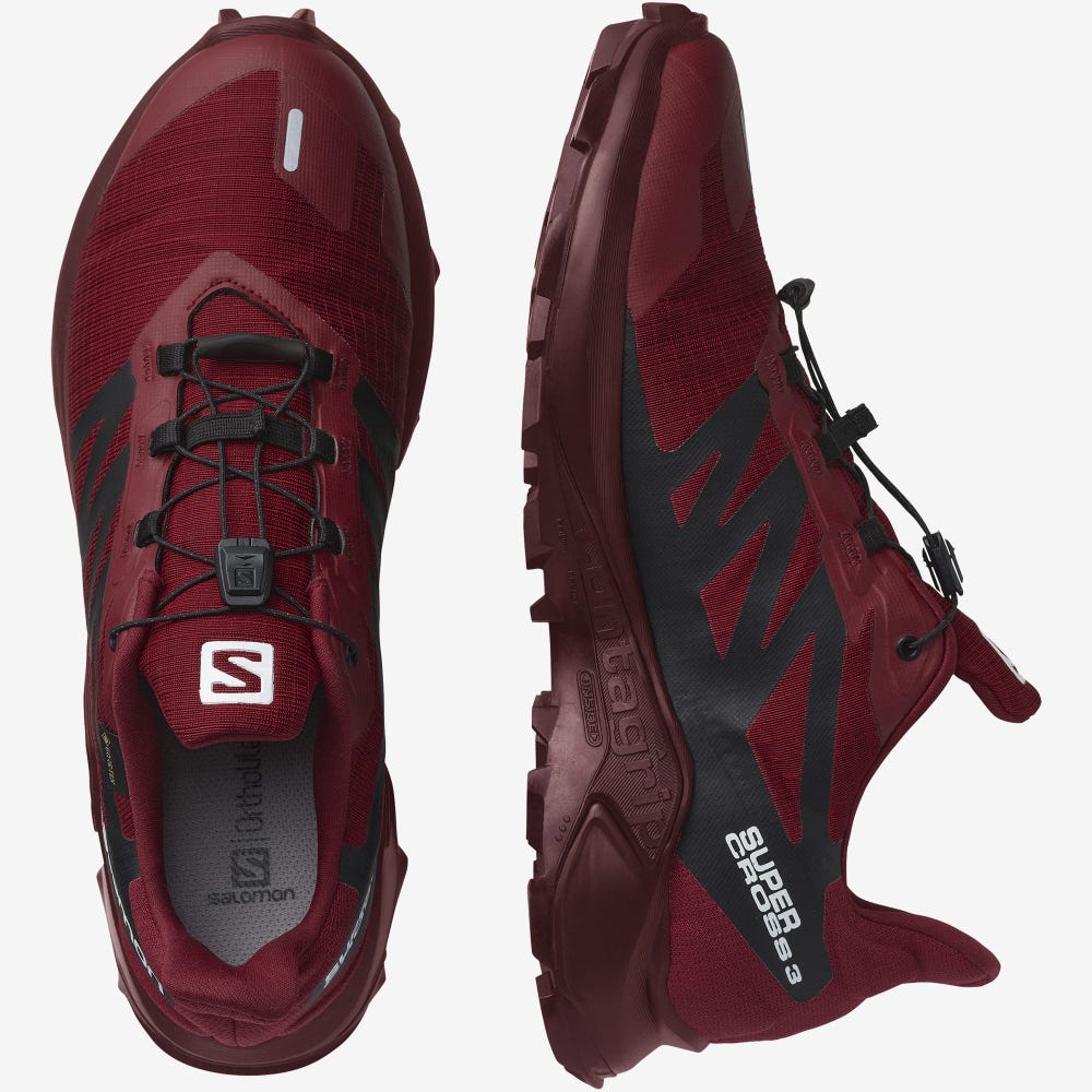 Men's Salomon SUPERCROSS 3 GORE-TEX Trail Running Shoes Red/White/Black | MAZB-93170