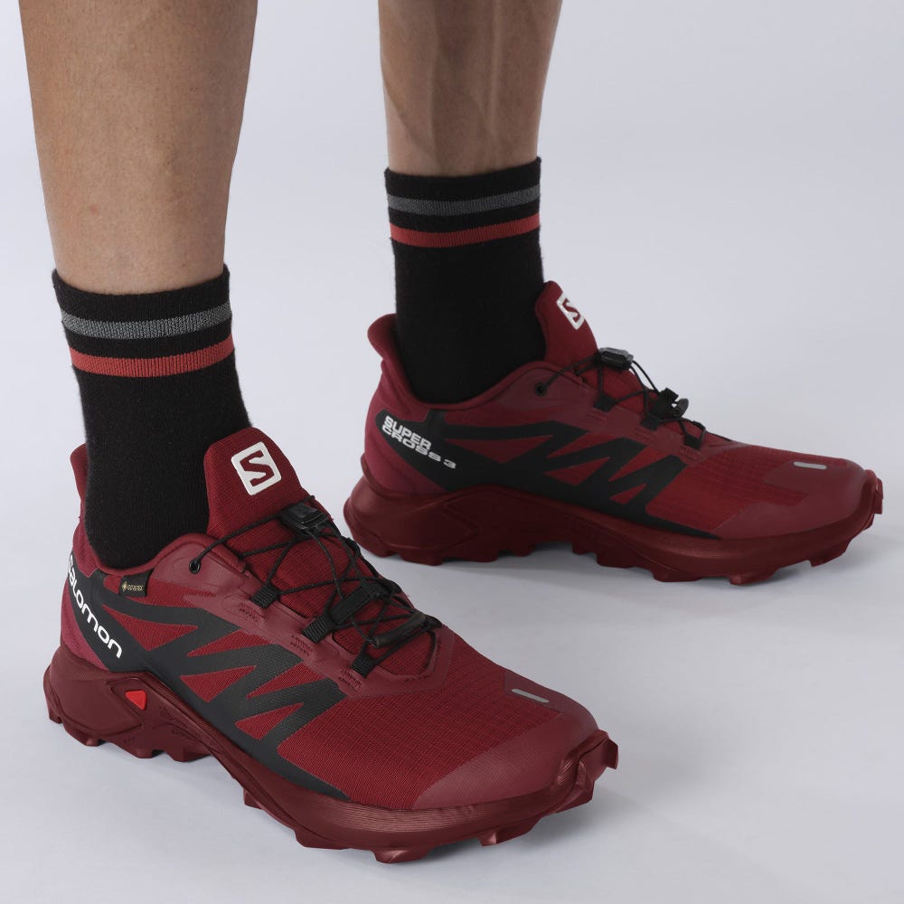 Men's Salomon SUPERCROSS 3 GORE-TEX Trail Running Shoes Red/White/Black | MAZB-93170