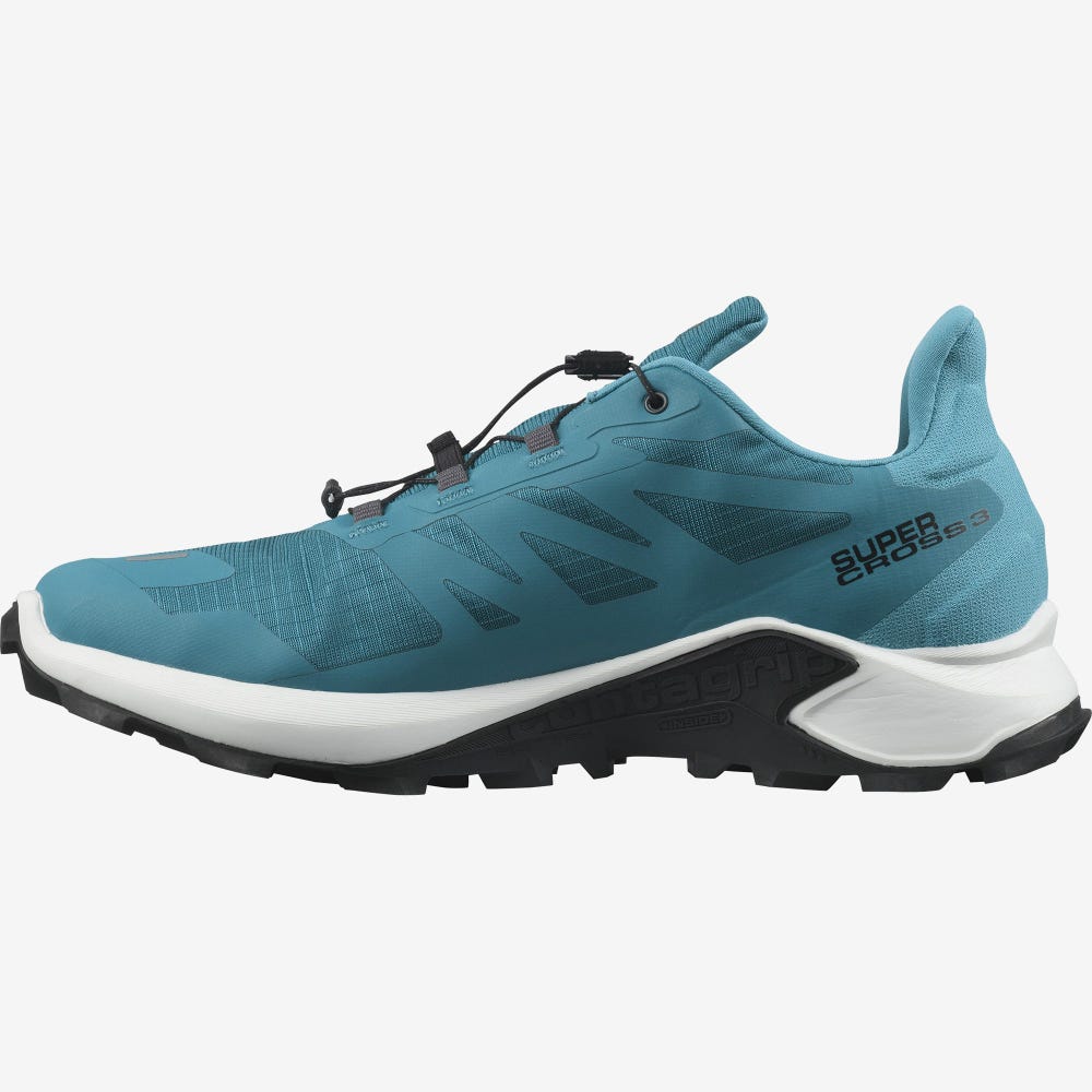 Men's Salomon SUPERCROSS 3 GORE-TEX Trail Running Shoes Blue/White | WZNS-94351