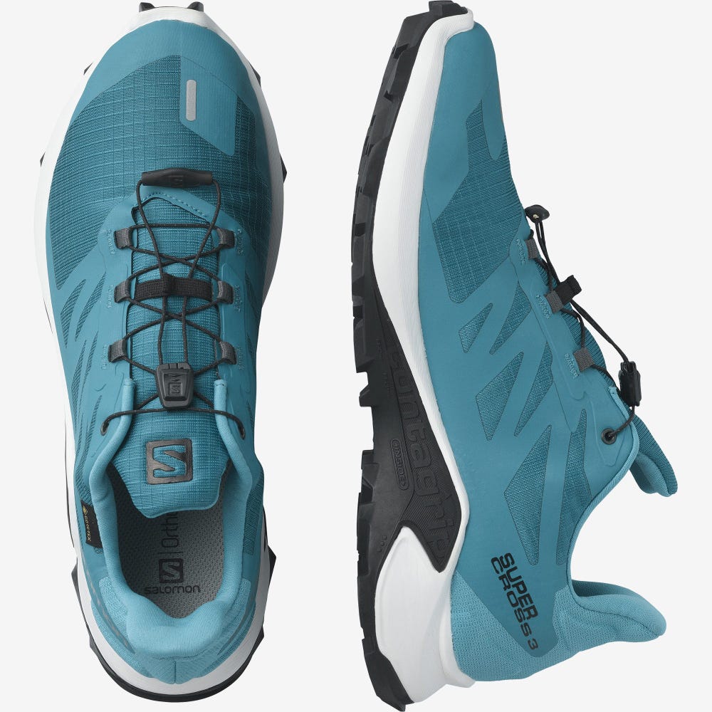 Men's Salomon SUPERCROSS 3 GORE-TEX Trail Running Shoes Blue/White | WZNS-94351