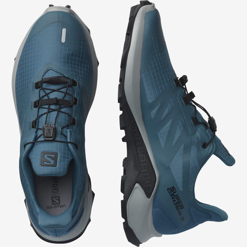 Men's Salomon SUPERCROSS 3 Trail Running Shoes Blue/Black | TLVJ-05742