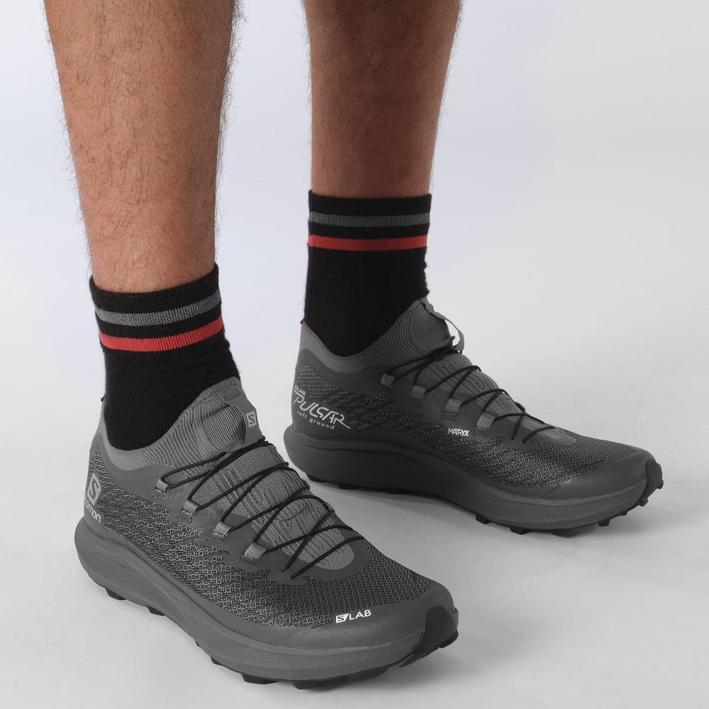 Men's Salomon S/LAB PULSAR SOFT GROUND Trail Running Shoes Grey/Black | XLIT-89653