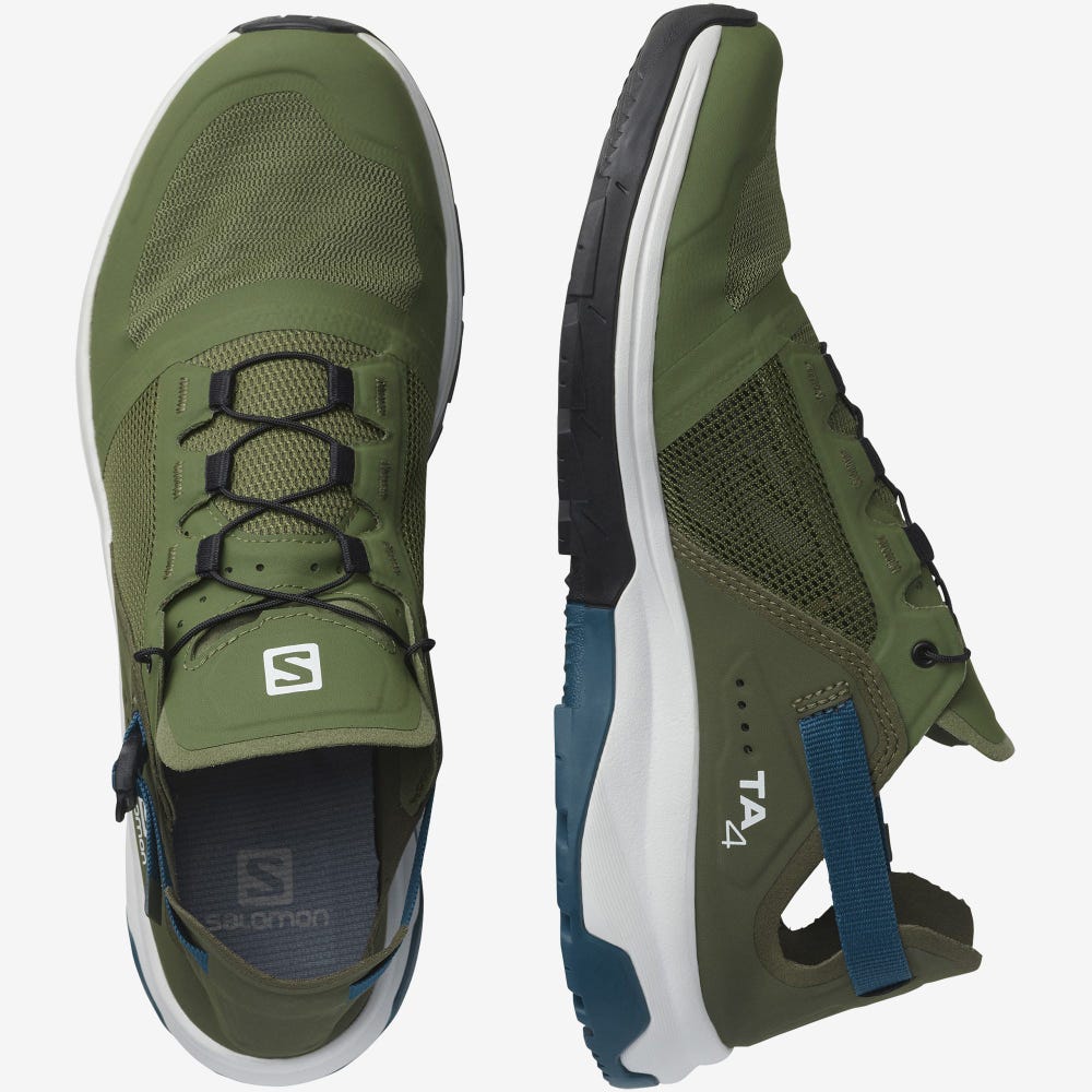 Men's Salomon TECH AMPHIB 4 Hiking Shoes Olive/Blue | KBUC-96835