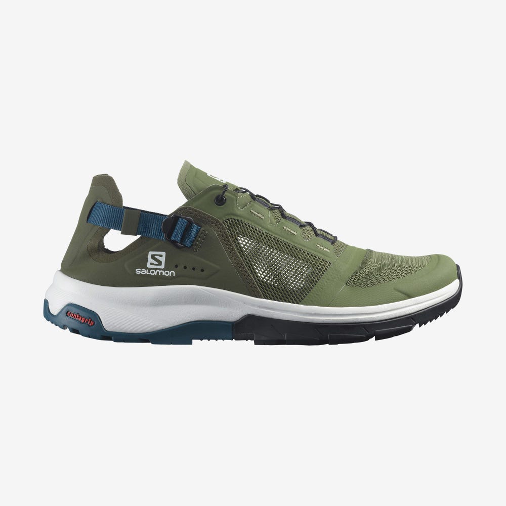 Men\'s Salomon TECH AMPHIB 4 Hiking Shoes Olive/Blue | KBUC-96835