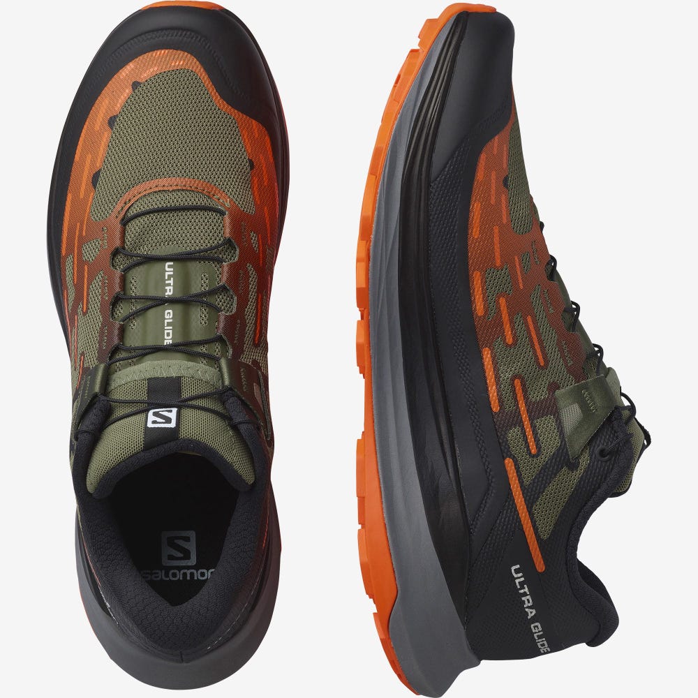 Men's Salomon ULTRA GLIDE Trail Running Shoes Deep Green/Black/Red Orange | MSGB-32694