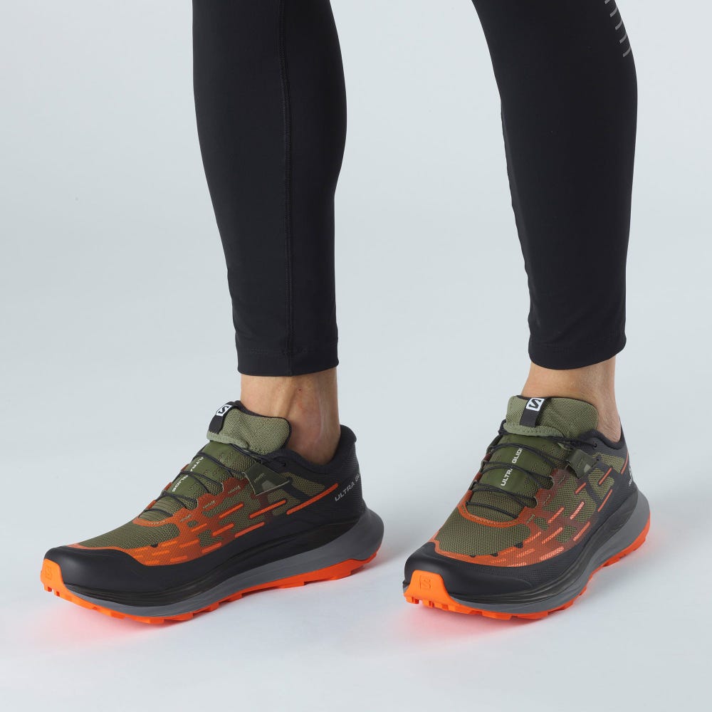 Men's Salomon ULTRA GLIDE Trail Running Shoes Deep Green/Black/Red Orange | MSGB-32694