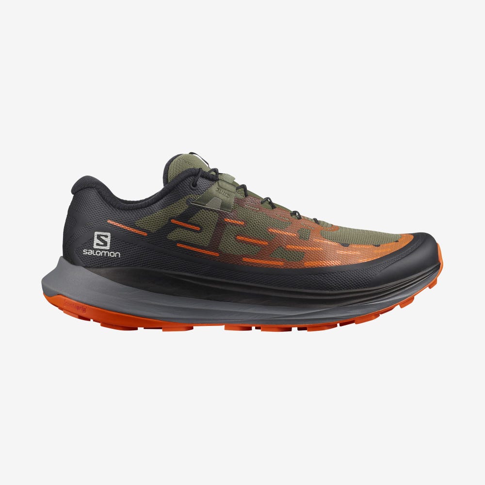 Men\'s Salomon ULTRA GLIDE Trail Running Shoes Deep Green/Black/Red Orange | MSGB-32694