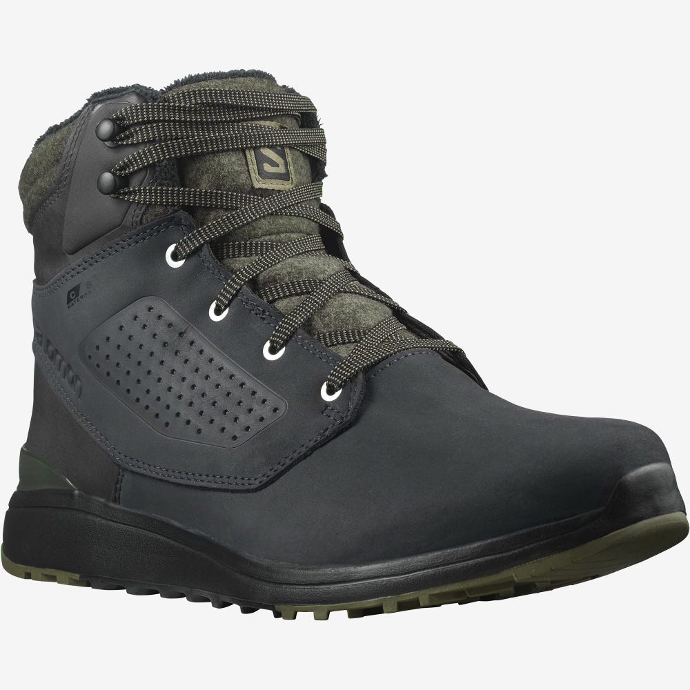 Men's Salomon UTILITY WINTER CLIMASALOMON™ WATERPROOF Winter Boots Black/Deep Green | ZWHQ-60497