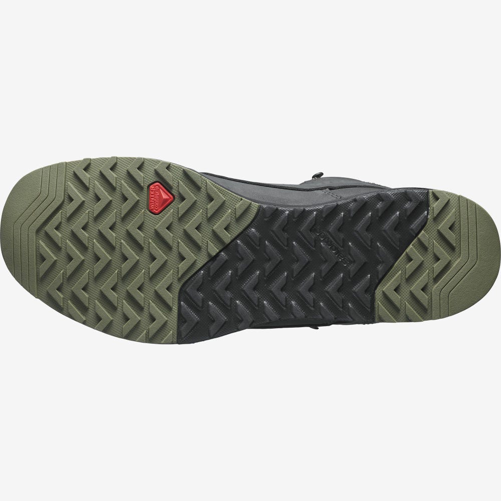 Men's Salomon UTILITY WINTER CLIMASALOMON™ WATERPROOF Winter Boots Black/Deep Green | ZWHQ-60497