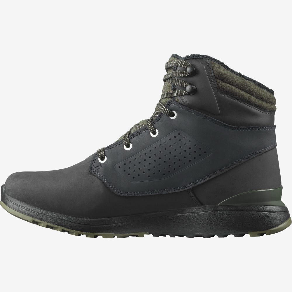 Men's Salomon UTILITY WINTER CLIMASALOMON™ WATERPROOF Winter Boots Black/Deep Green | ZWHQ-60497