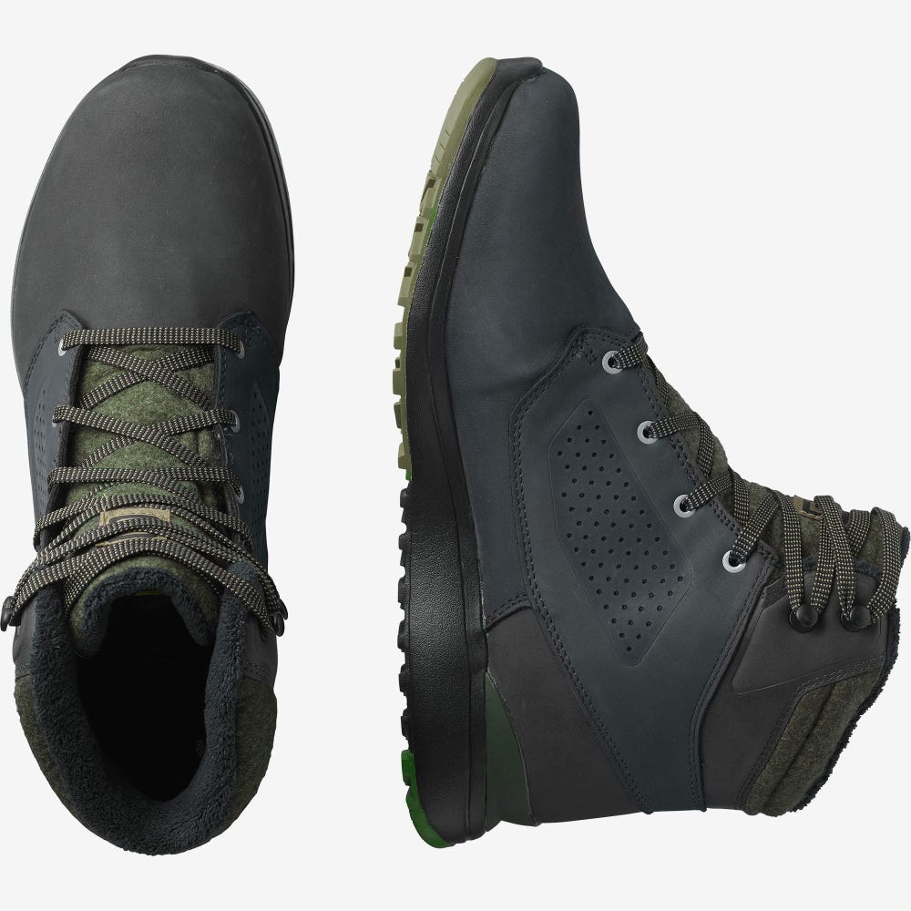 Men's Salomon UTILITY WINTER CLIMASALOMON™ WATERPROOF Winter Boots Black/Deep Green | ZWHQ-60497