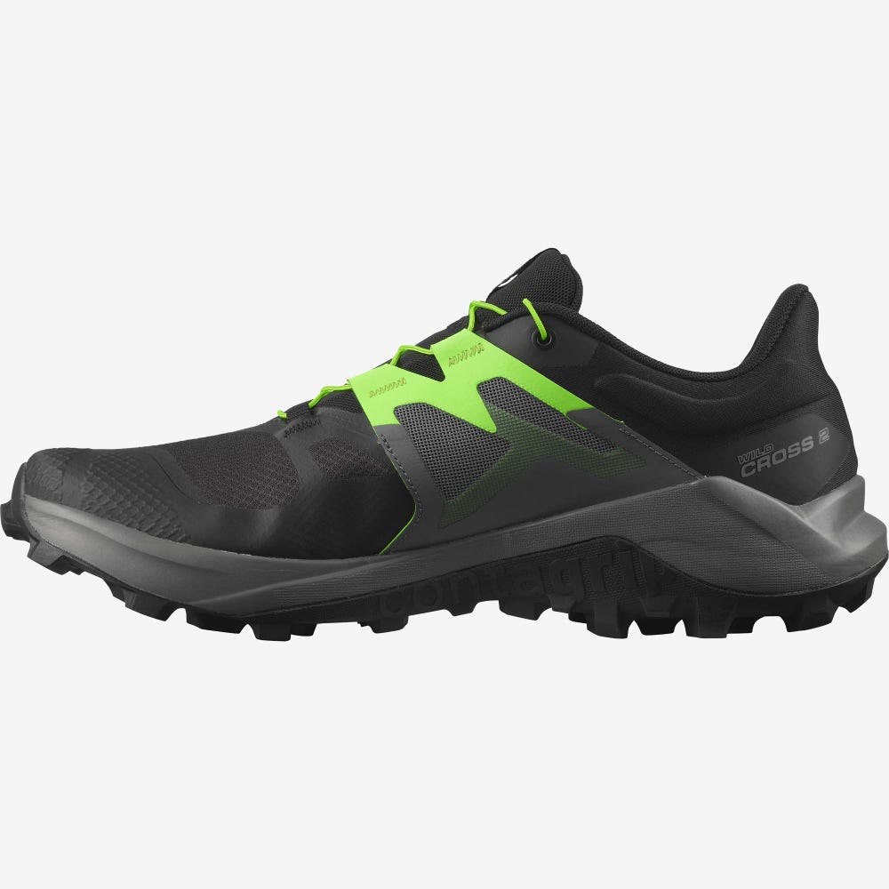 Men's Salomon WILDCROSS 2 Trail Running Shoes Black/Green | MKLE-47203
