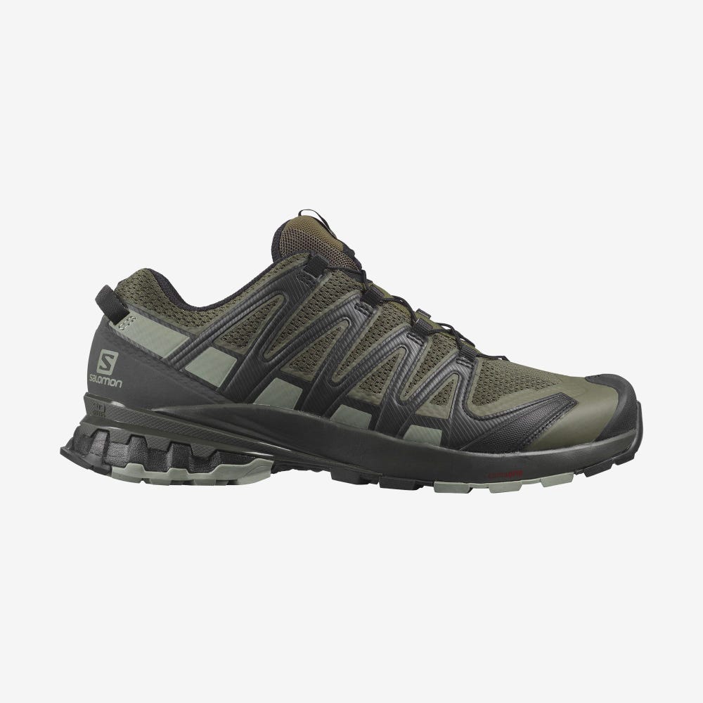 Men\'s Salomon XA PRO 3D V8 WIDE Hiking Shoes Olive/Grey | OIQY-51208