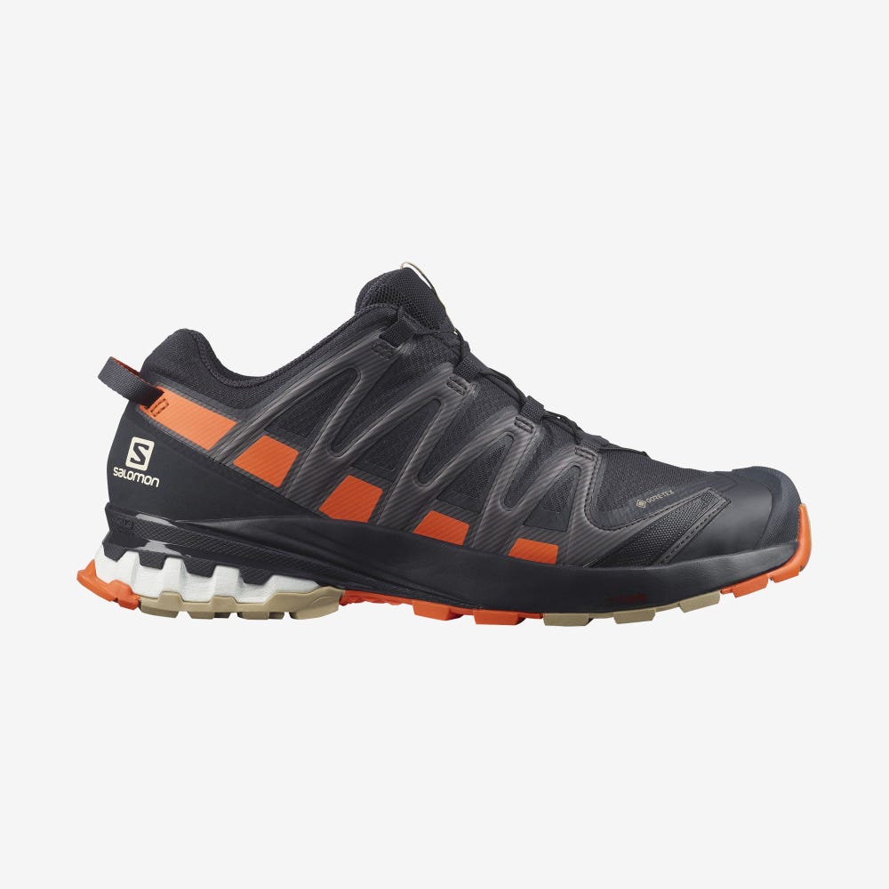 Men\'s Salomon XA PRO 3D v8 GORE-TEX Trail Running Shoes Navy/Red Orange | LOKE-23698