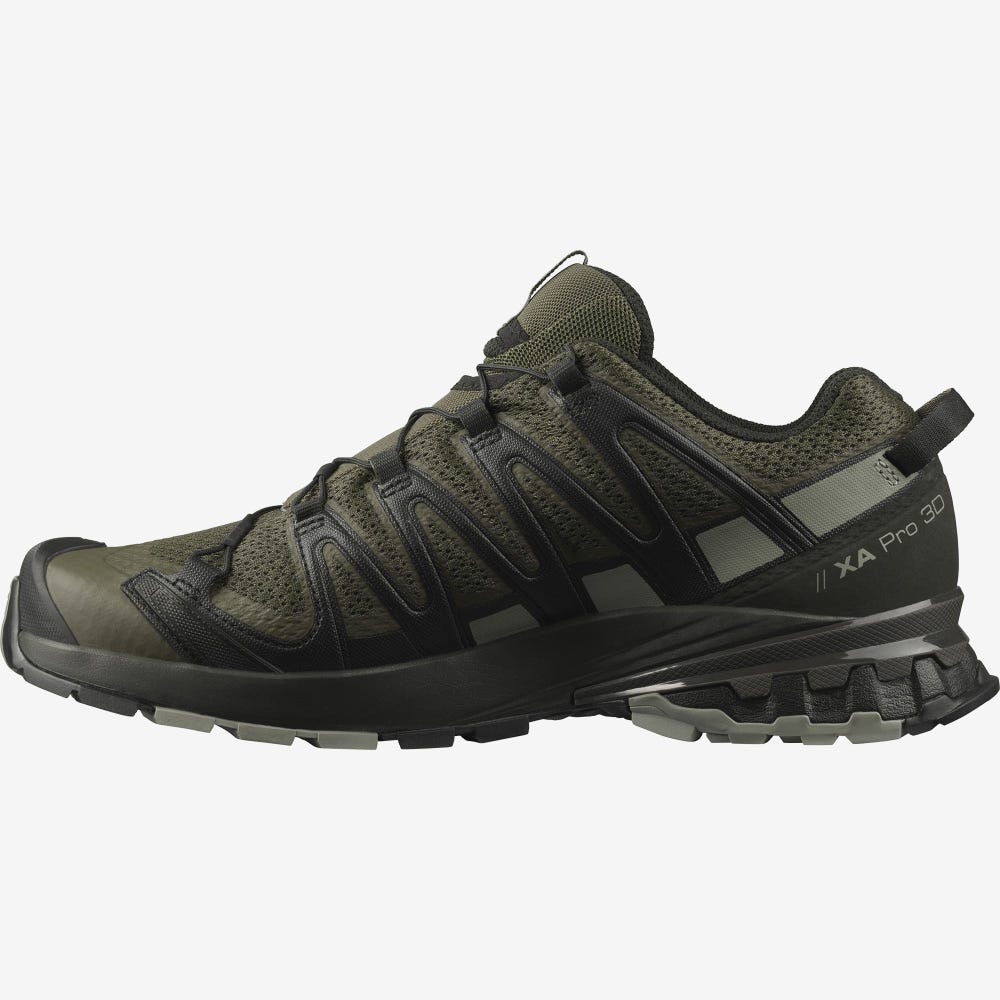 Men's Salomon XA PRO 3D v8 Trail Running Shoes Olive/Grey | FKXB-50813
