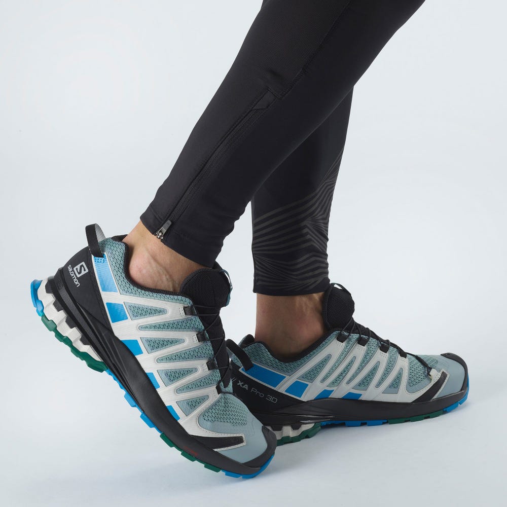 Men's Salomon XA PRO 3D v8 Trail Running Shoes Green/Blue | QSPF-48903
