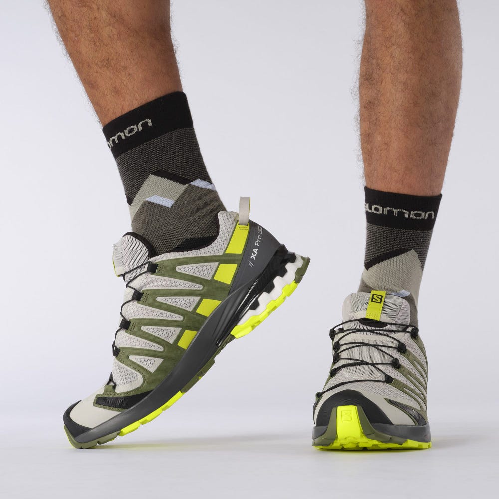 Men's Salomon XA PRO 3D v8 Trail Running Shoes Grey/Green | XCYG-17406