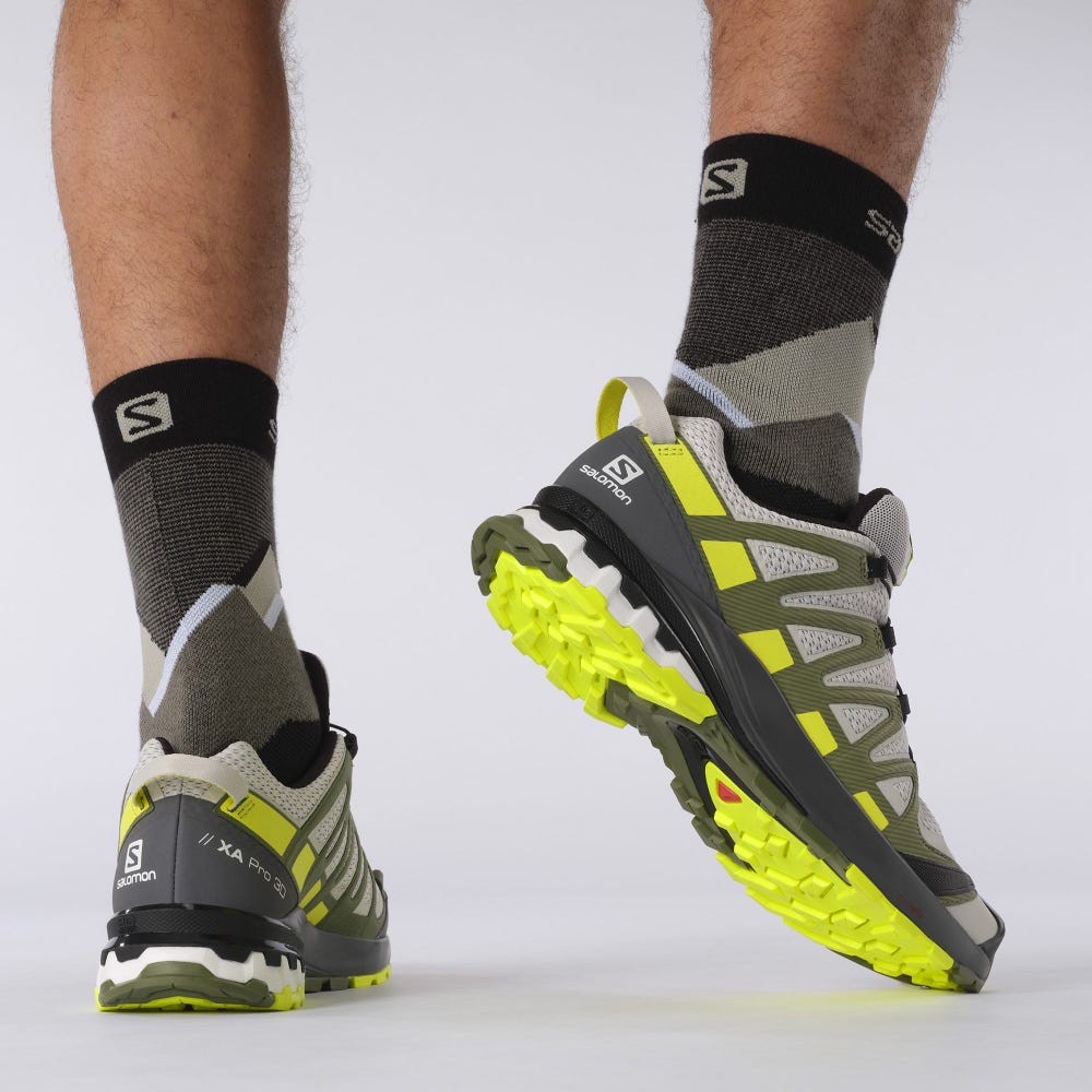 Men's Salomon XA PRO 3D v8 Trail Running Shoes Grey/Green | XCYG-17406