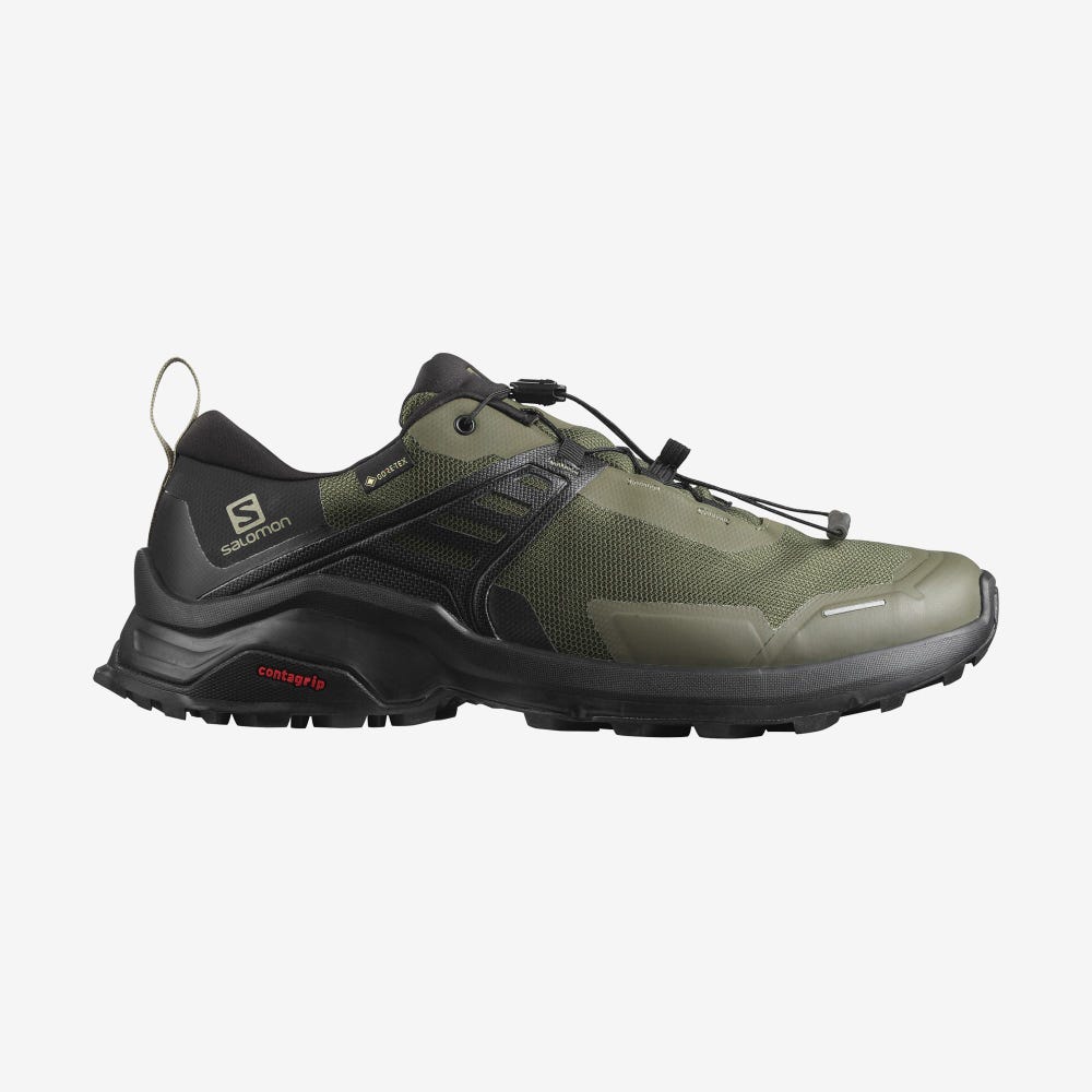 Men\'s Salomon X RAISE GORE-TEX Hiking Shoes Olive/Black | VZHM-15940