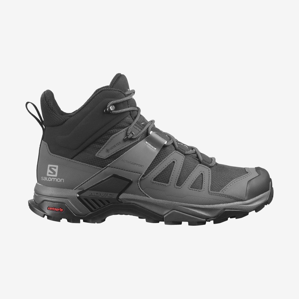 Men\'s Salomon X ULTRA 4 MID WIDE GORE-TEX Hiking Boots Black/Blue | QACZ-91407