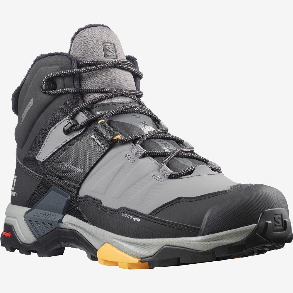 Men's Salomon X ULTRA 4 MID WINTER THINSULATE™ CLIMASALOMON™ WATERPROOF Winter Boots Grey/Black/Apricot | VJND-28671