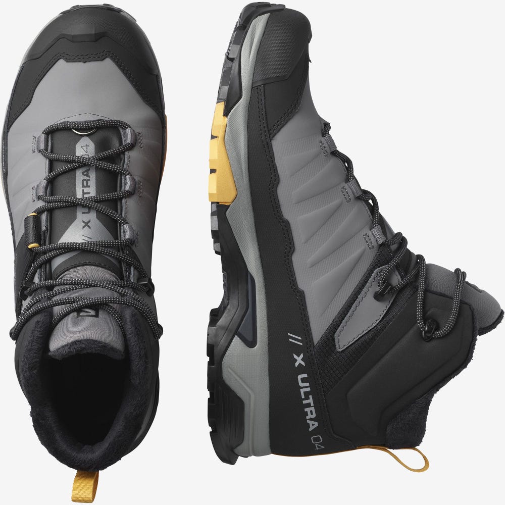Men's Salomon X ULTRA 4 MID WINTER THINSULATE™ CLIMASALOMON™ WATERPROOF Winter Boots Grey/Black/Apricot | VJND-28671
