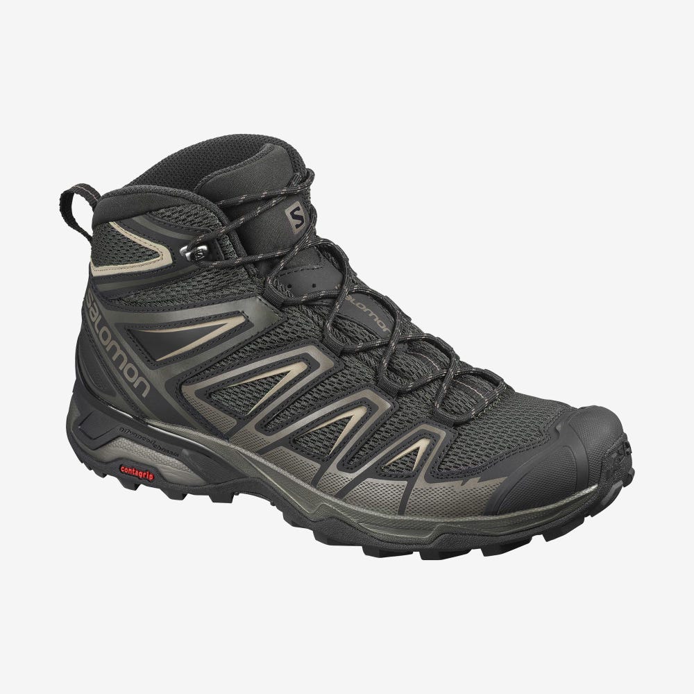 Men\'s Salomon X ULTRA MID 3 AERO Hiking Boots Olive/Black | QHMV-48930