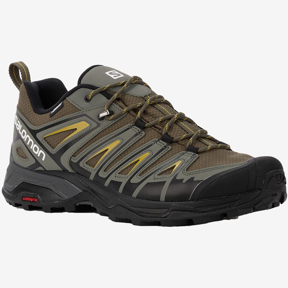 Men's Salomon X ULTRA PIONEER CLIMASALOMON™ WATERPROOF Hiking Shoes Olive/Grey | RZMD-59216